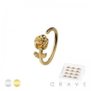 12PCS OF ROSE FLOWER TOP 316L SURGICAL STEEL HOOP NOSE RING BOX